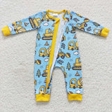 Construction Truck Blue Yellow Boys Fall Romper