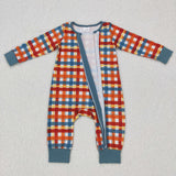 Orange Blue Plaid Boys Fall Romper