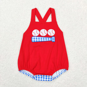 Baseball Blue Plaid Red Boys Summer Romper