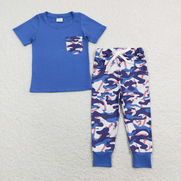 Baseball Camo Blue Boys Short Sleeve+Trousers Sets