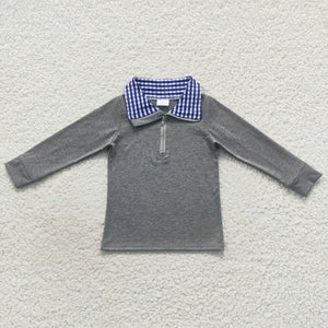 Blue Plaid Polo Gray Boys Long Sleeve Top