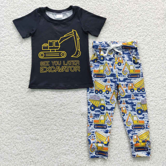 Excavator Black Boys Short Sleeve+Trousers Sets