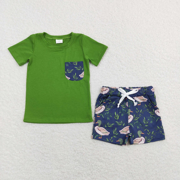 Duck Navy Green Boys Shorts Sets