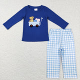 Dog Heart Plaid Blue Boys Valentines Outfits