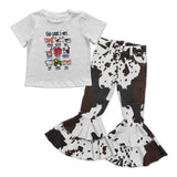 God says I am Cow Print Denim Girls Short Sleeve+Trousers Sets