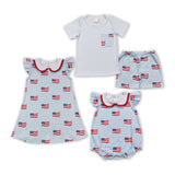Flag White Doll Collar Blue Girls 4th of July Romper