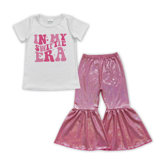 Swiftie Era Singer Hot Pink Satin Girls Short Sleeve+Trousers Sets