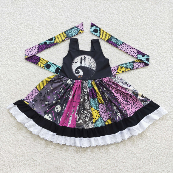 Cartoon Patchwork Black Girls Halloween Dress