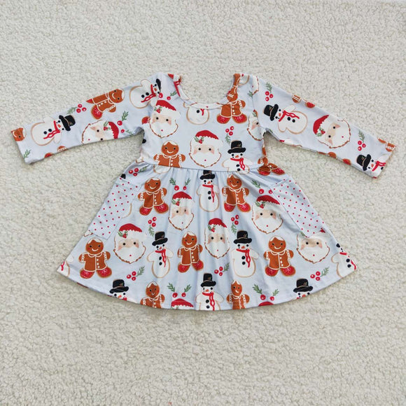 Santa Snowman Gingerbread Pockets Girls Christmas Dress