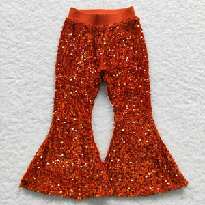 orange-red Sequin Girls Pants