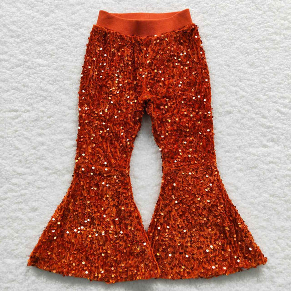 orange-red Sequin Girls Pants