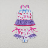 Heart Lace Ruffles Bows White Girls Swimsuits