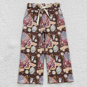 Highland Cow Floral Stone Girls Long Pants