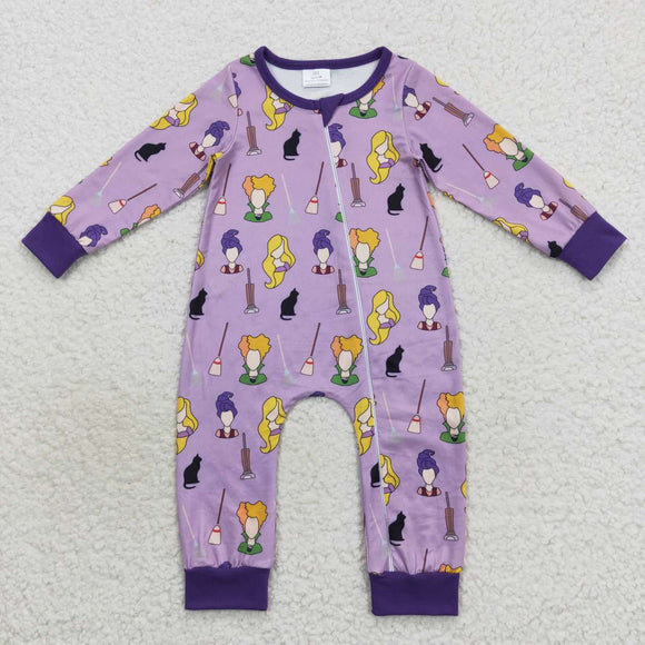 Cartoon Witch Purple Girls Halloween Romper