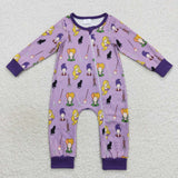 Cartoon Witch Purple Girls Halloween Romper