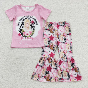 Floral Singer Pink Girls Short Sleeve+Trousers Sets