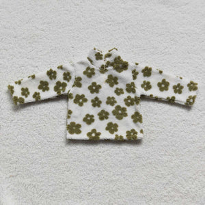 Green Floral Kids Pullover Plush Coat