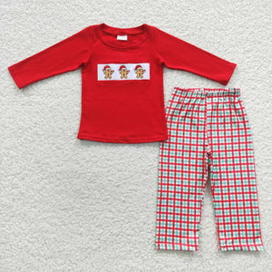 Gingerbread Red Plaid Boys Christmas Outfits