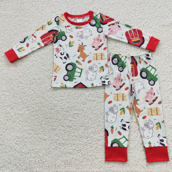 Farm Animals Red Boys Long Sleeve Pajamas