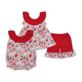 Bunny Bow Pattern Strawberry Pink Red Girls Easter Outfits