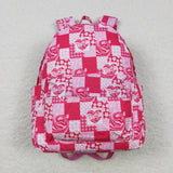 Cartoon Dolls Heart Floral Hot Pink Plaid Backpack