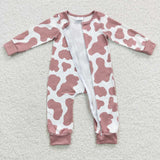 Pink Cow Print White Girls Fall Romper