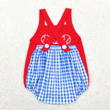 Baseball Blue Plaid Red Boys Summer Romper