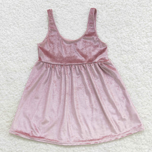 Purple Pink Girls Sleeveless Velvet Dress