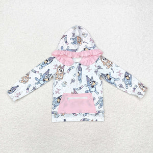 Happy Birthday Cartoon Dogs White Pink Pocket Girls Hoodie Top