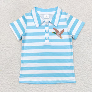 Duck Plaid Blue Boys Short Sleeve Top