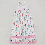 Cartoon Ballet Pink Plaid Ruffles White Girls Christmas Jumpsuit