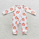 Smile Pumpkin White Boys Halloween Romper