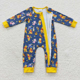 Cartoon Bear Yellow Navy Boys Fall Romper