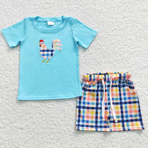 Chicken Colorful Plaid Boys Shorts Sets