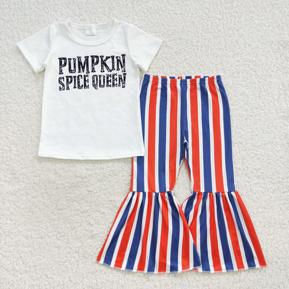 Pumpkin Spice Queen Girls Short Sleeve+Trousers Sets