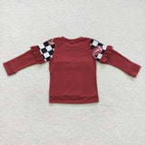 Football Black White Plaid Brown Girls Long Sleeve Top