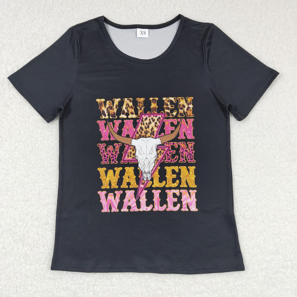 Highland Cow Wallen Black Adult Short Sleeve Top