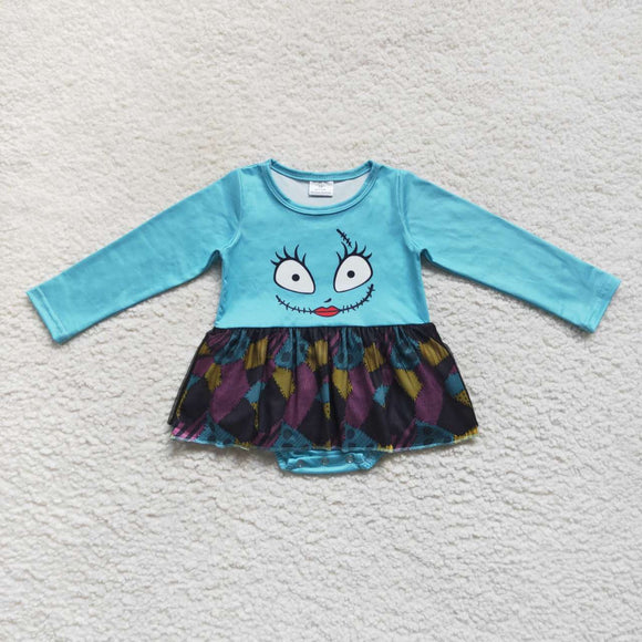 Cartoon Sally Patchwork Gauze Blue Girls Halloween Romper