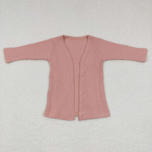 Solid Pink Kids Waffle Cardigan