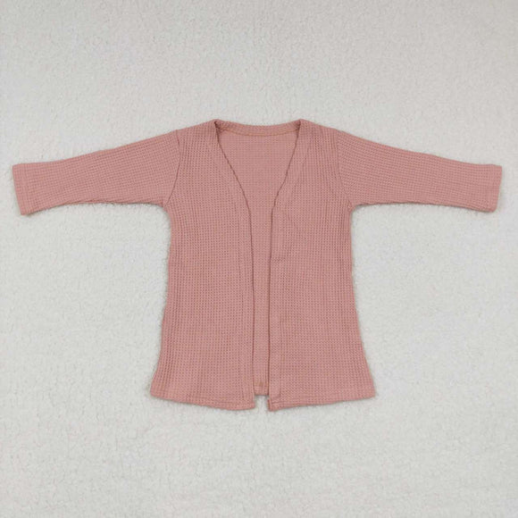 Solid Pink Kids Waffle Cardigan