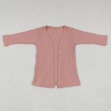 Solid Pink Kids Waffle Cardigan