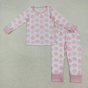 Bamboo Pumpkin Pink White Girls Long Sleeve Pajamas