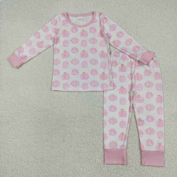 Bamboo Pumpkin Pink White Girls Long Sleeve Pajamas