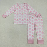 Bamboo Pumpkin Pink White Girls Long Sleeve Pajamas