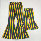 Gold Purple Green Stripe Flared Girls Jeans Mommy & Me Mardi Gras Pants