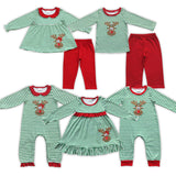 Reindeer Green Stripe Red Girls Christmas Romper