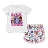 Singer Pink White Girls Shorts Sets