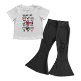 God says I am Black Denim Girls Short Sleeve+Trousers Sets