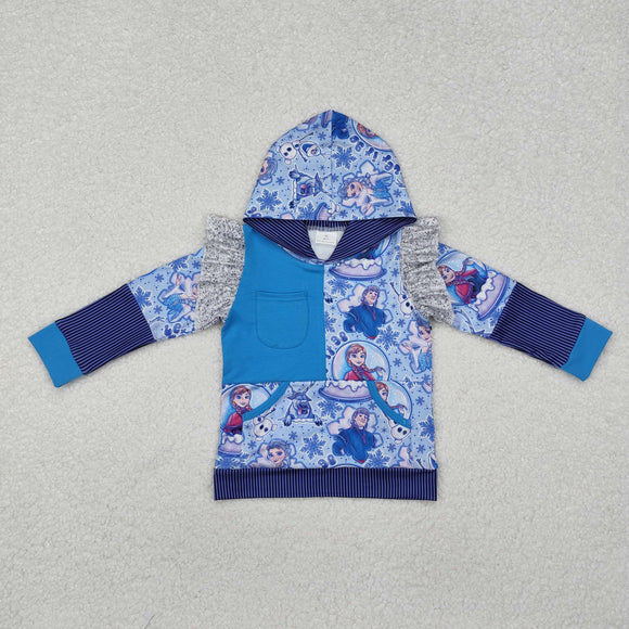 Cartoon Princess Stripe Blue Girls Hoodie Top