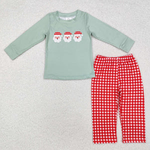 Santa Red Plaid Green Boys Christmas Outfits